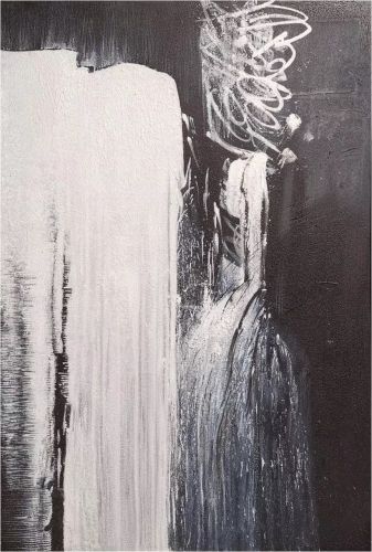 Black And White Waterfall Vintage Oil Painting